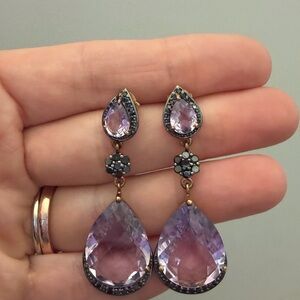 Hirajule Silver Pink Amethyst Drop Earrings Gold Plated